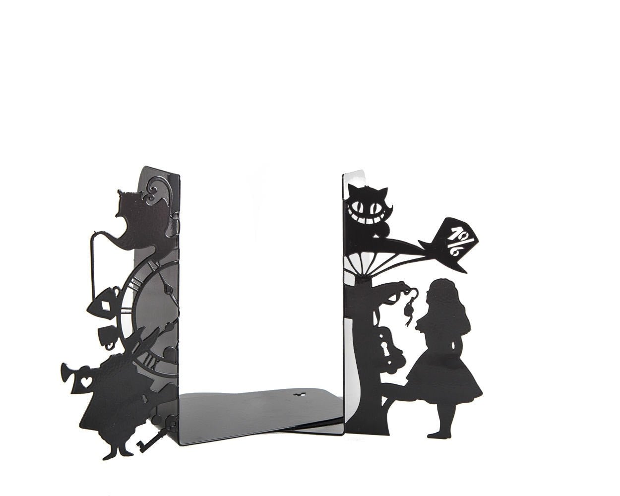 Alice in Wonderland metal bookends shown from another angle