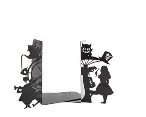Alice in Wonderland metal bookends shown from another angle