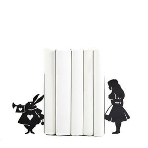 Alice in Wonderland metal bookends, laser-cut from steel and powder-coated black