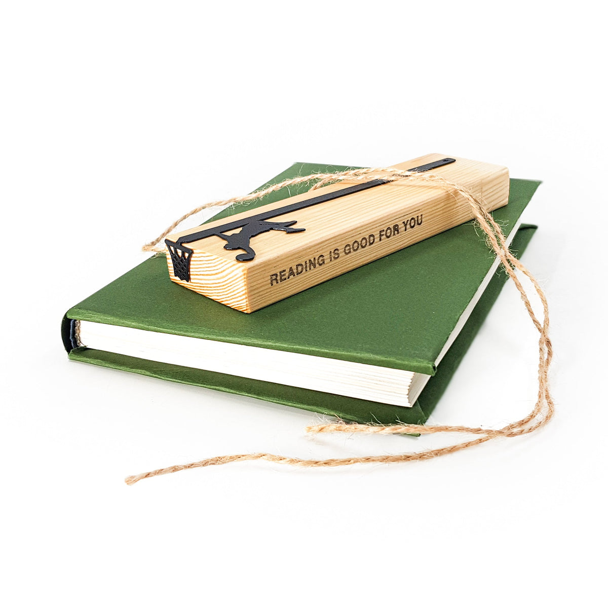 Basketball metal bookmark with the engraved wooden gift block it ships with