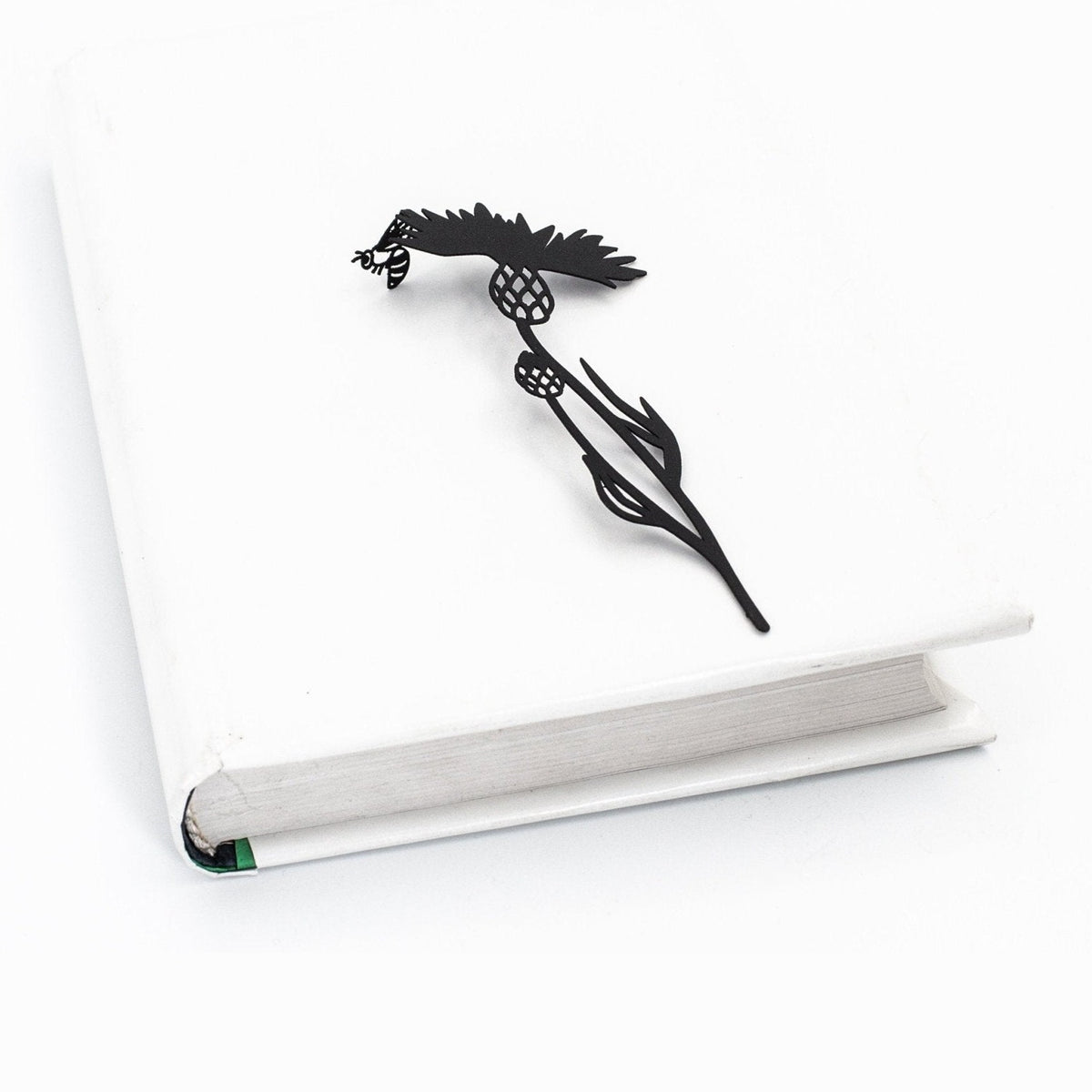 Beautiful Knapweed and the Bee metal bookmark shown flat on a white background