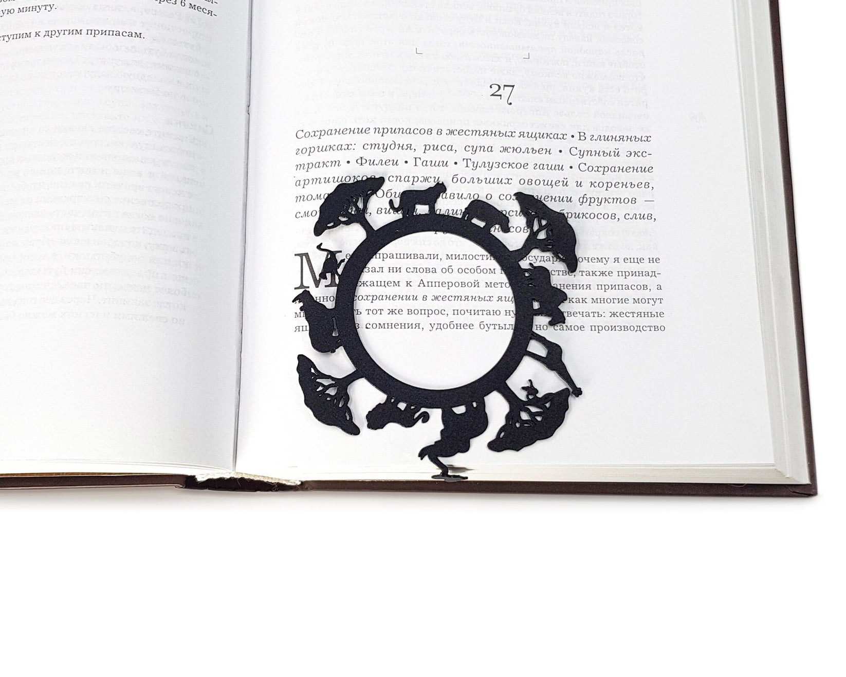 Africa Map metal bookmark resting on the pages of an open book