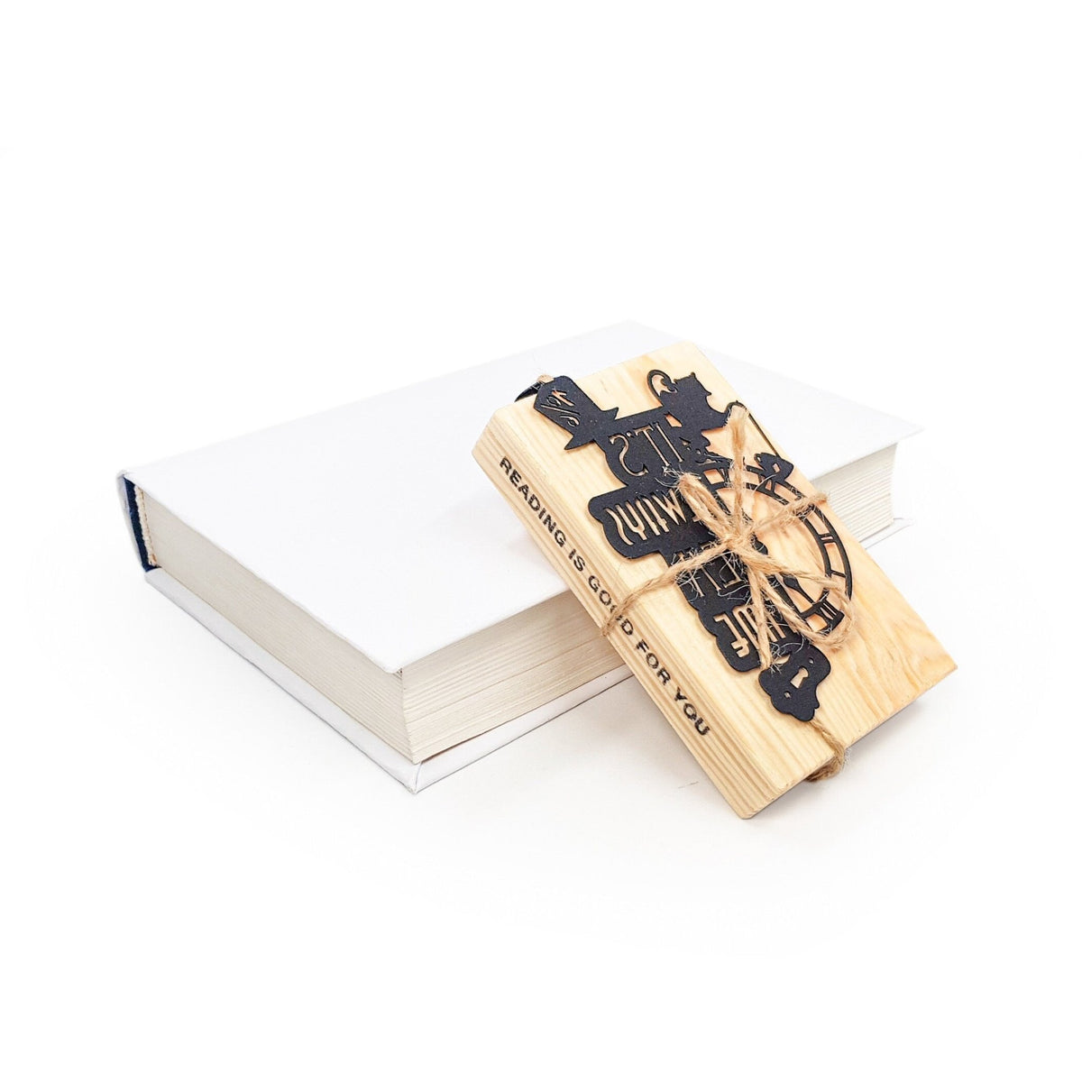 Alice in Wonderland's The Tea Party metal bookmark packed with kraft paper and twine as a gift