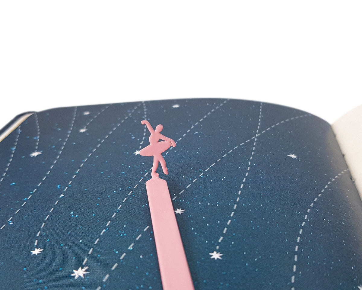 Ballet Dancer metal bookmark in red on a coloured background