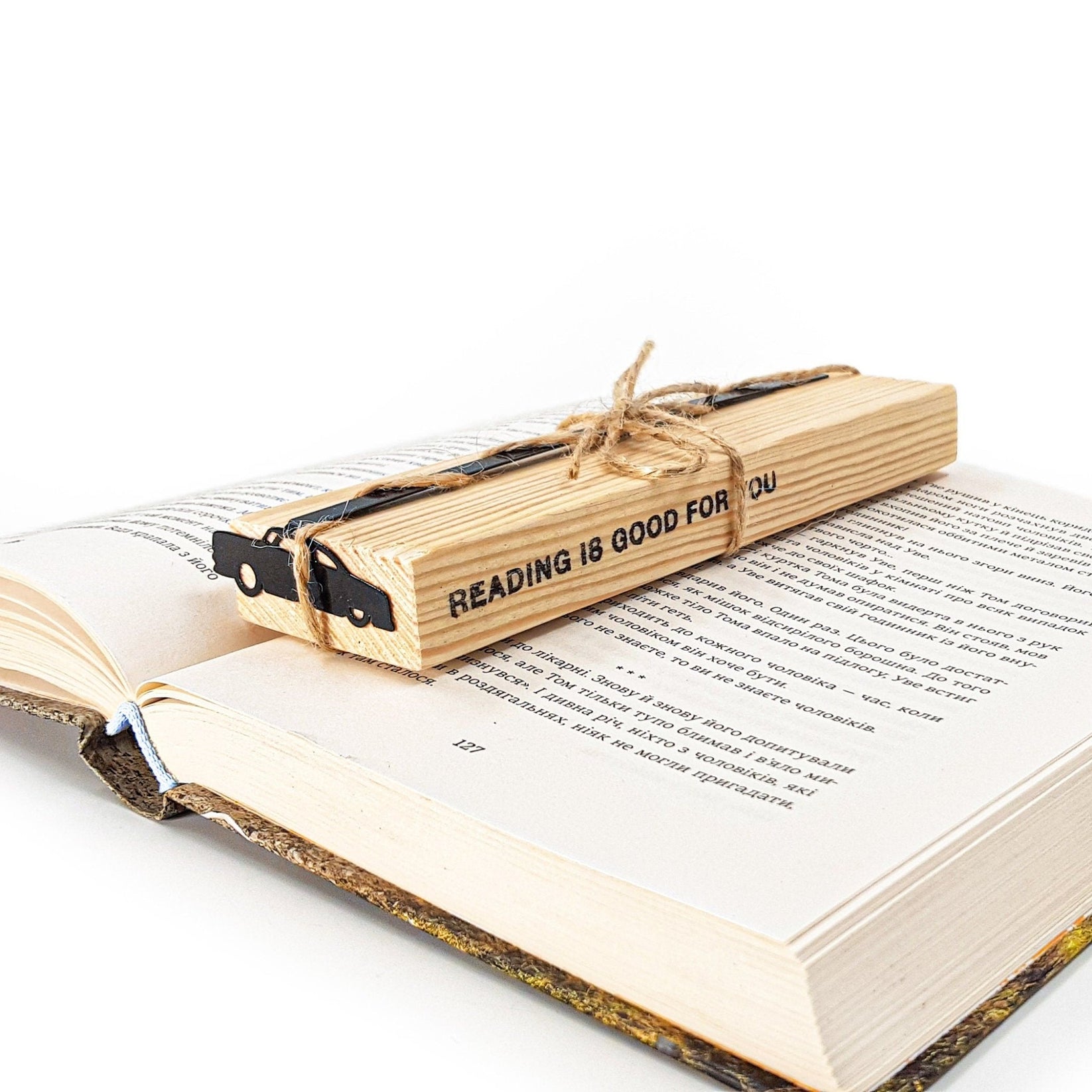 Black Car Phantom metal bookmark with the engraved wooden gift block it ships with