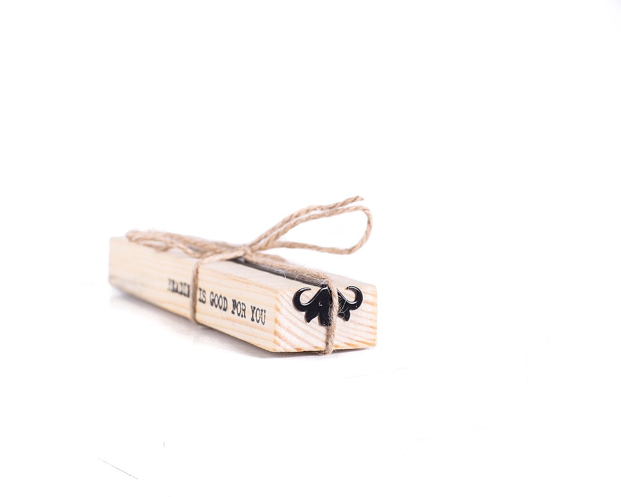 Buffalo metal bookmark with the engraved wooden gift block it ships with