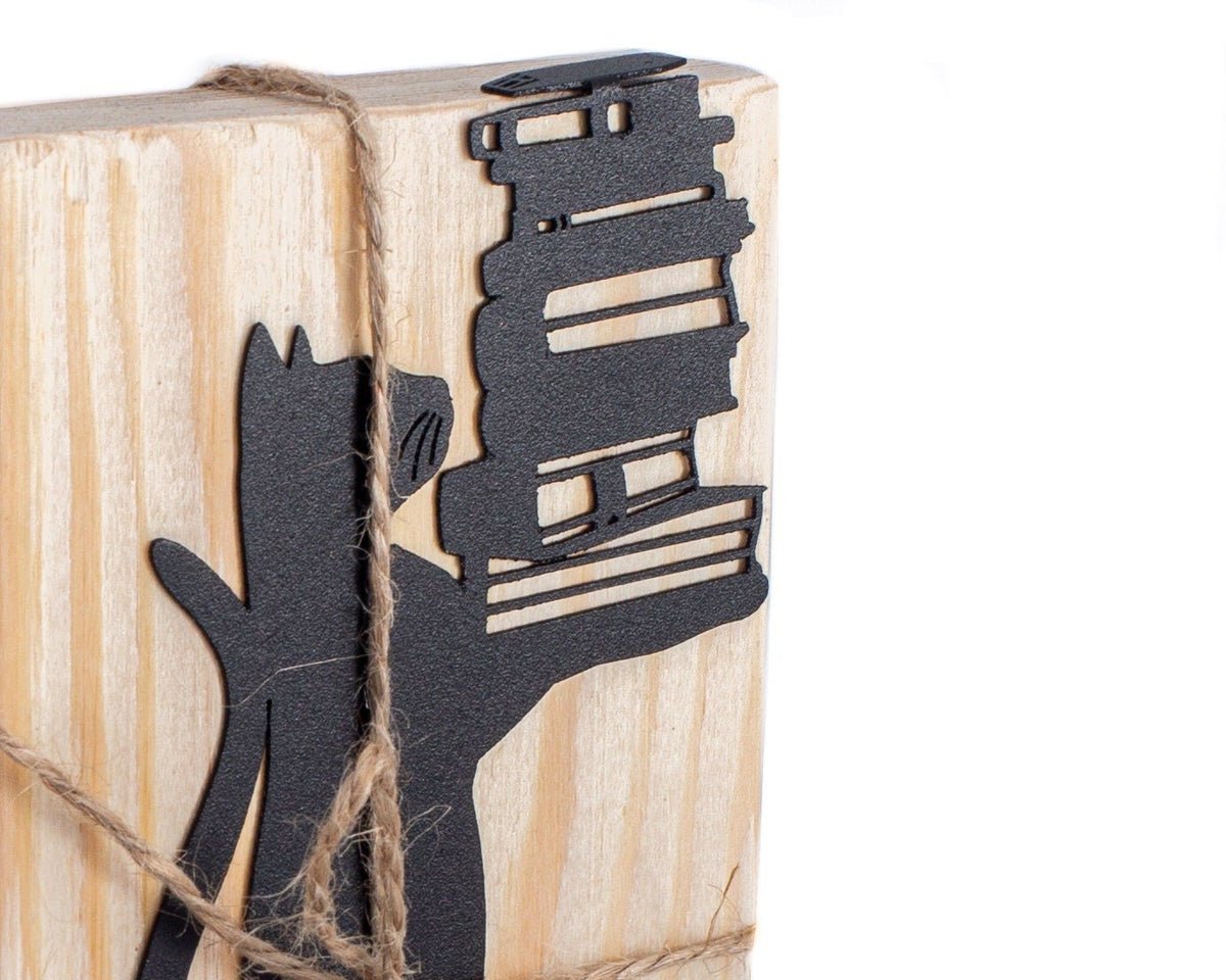 Cat the Librarian metal bookmark packed with kraft paper and twine as a gift