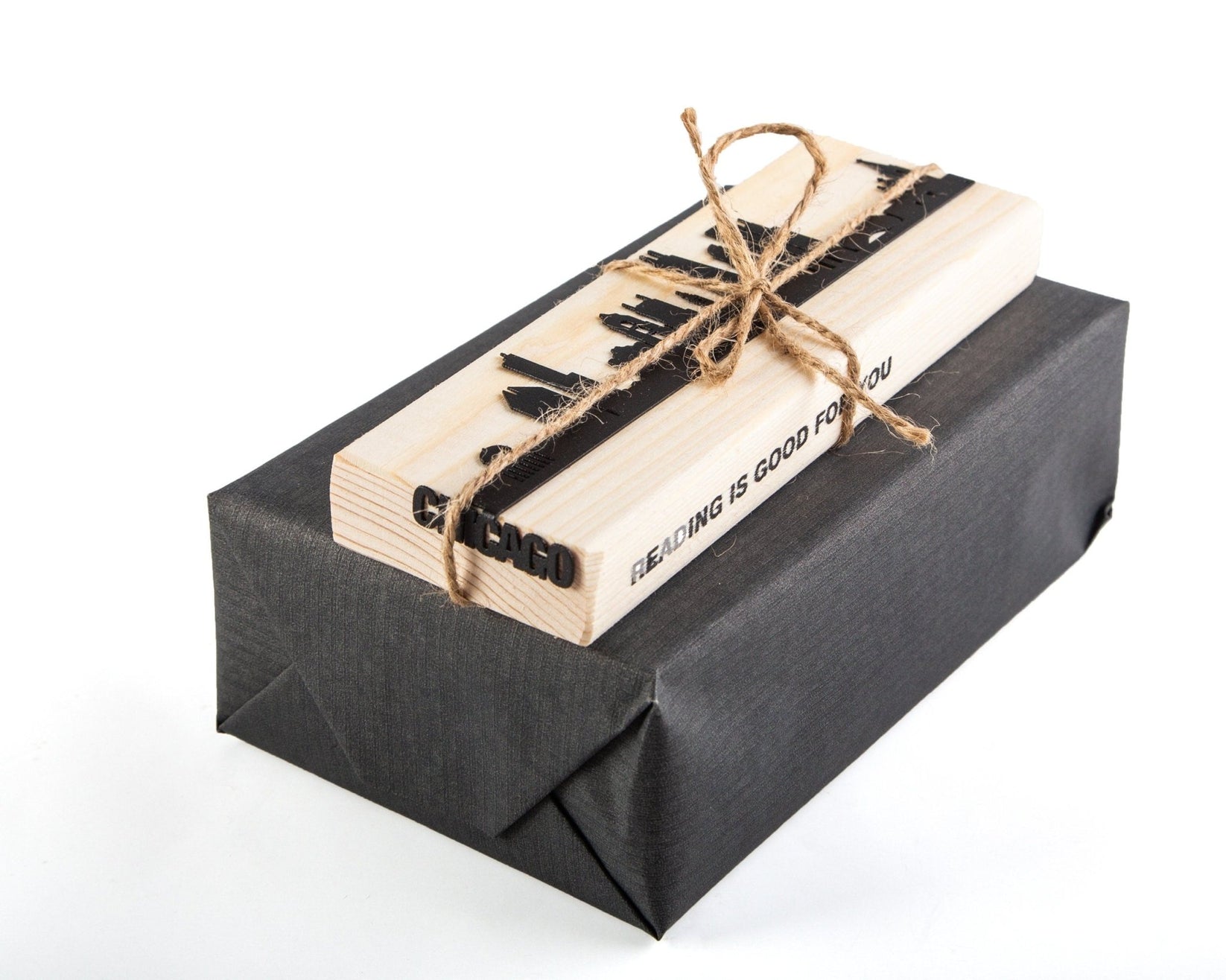 Chicago metal bookmark packed with kraft paper and twine as a gift