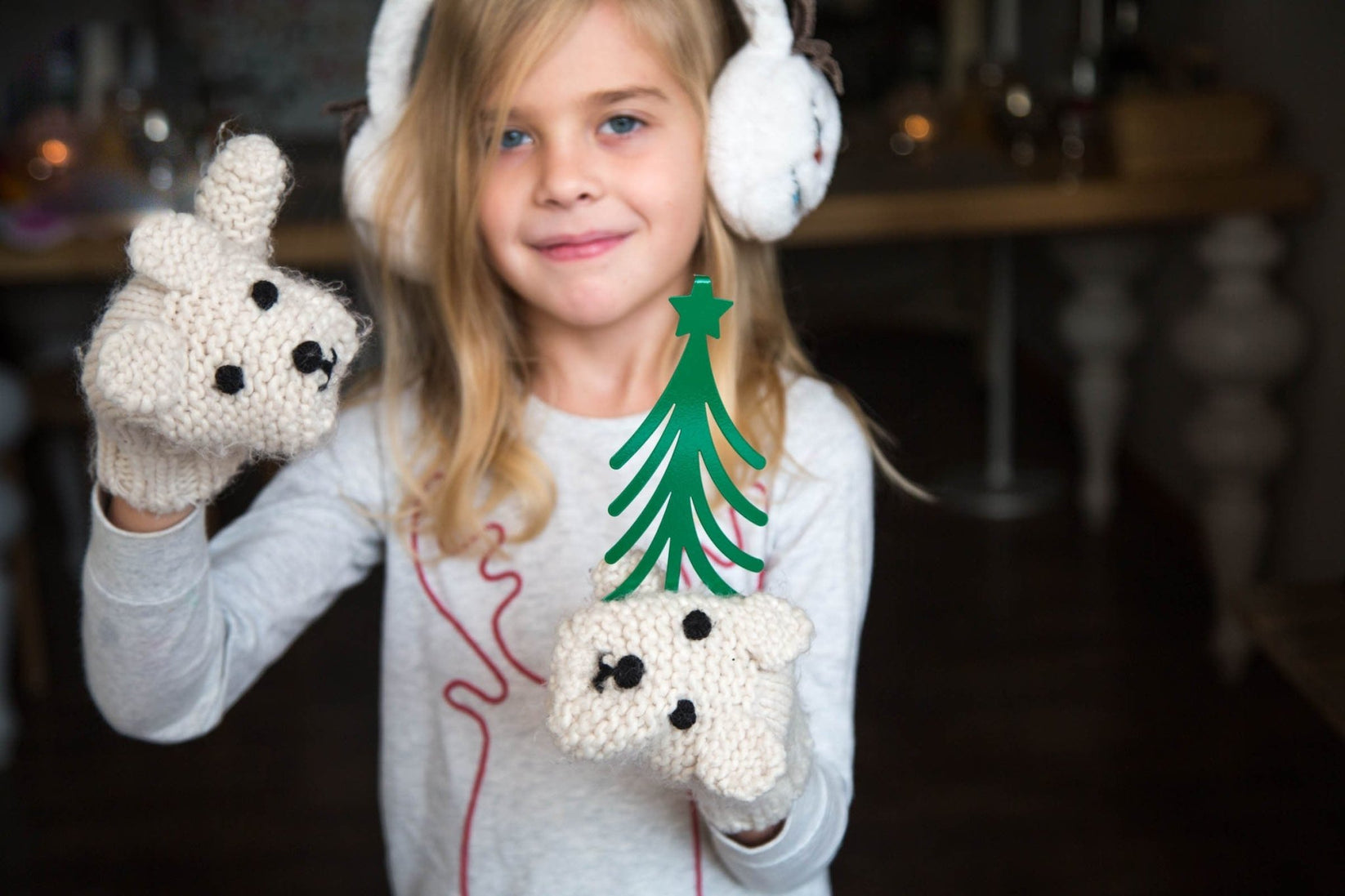 Christmas Tree metal bookmark — girl in dark photo wearing tree bookmark
