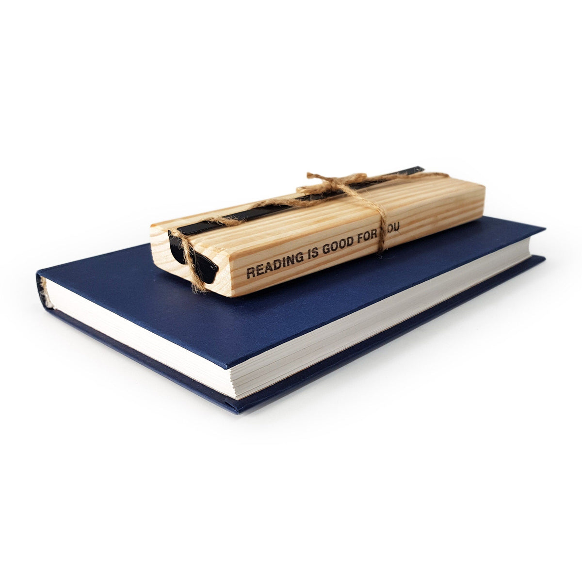 Cool Sunglasses metal bookmark with the engraved wooden gift block it ships with