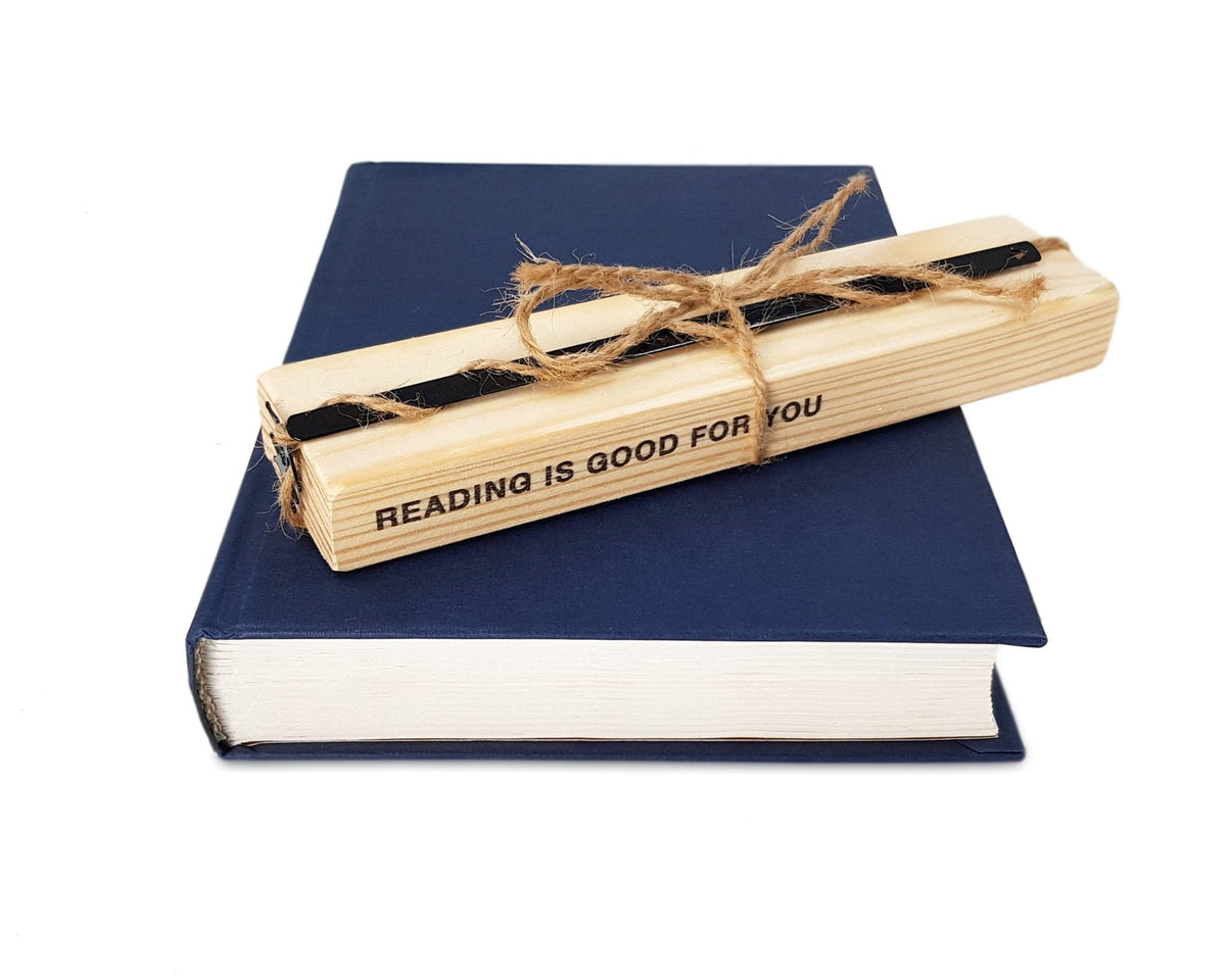 Court Jester metal bookmark with the engraved wooden gift block it ships with