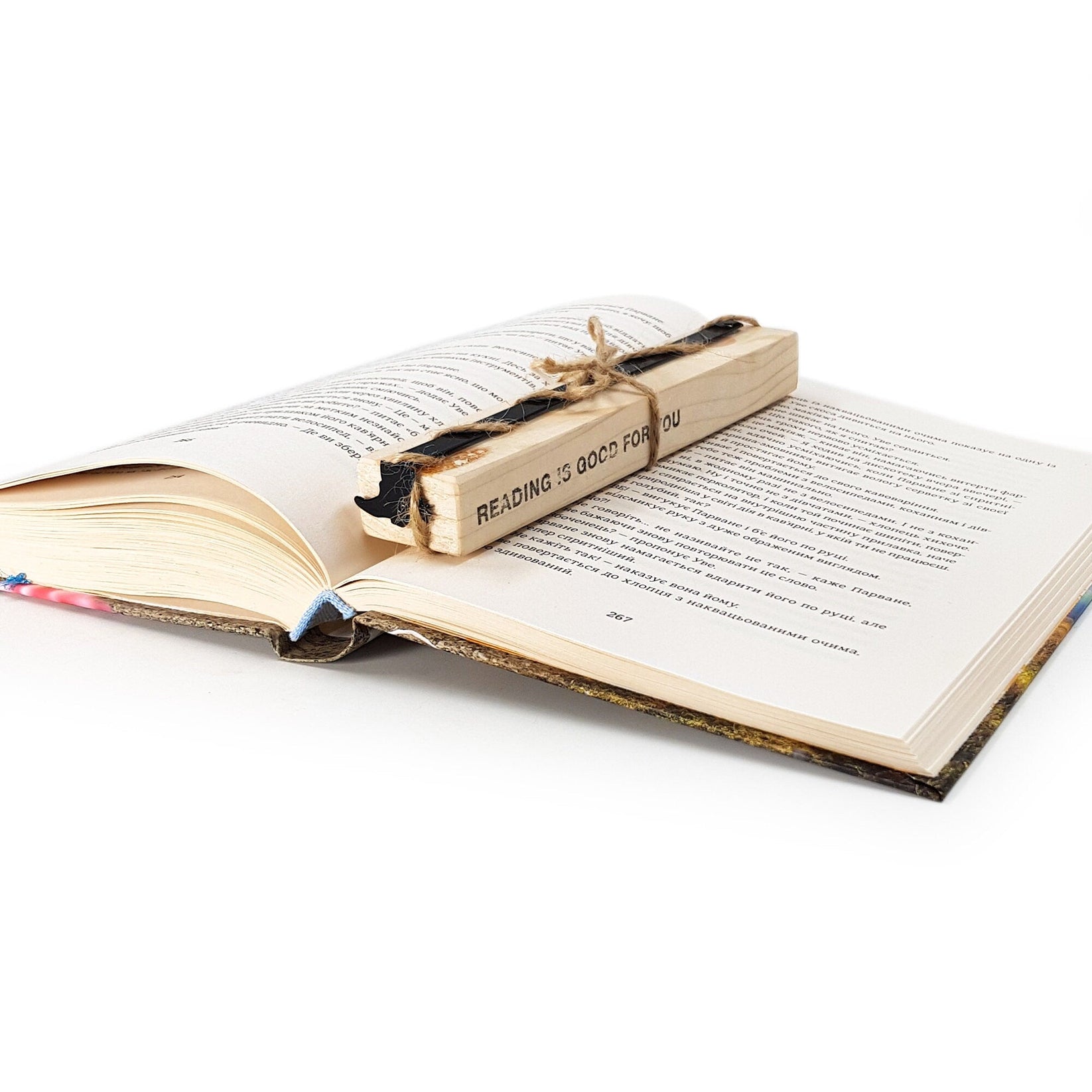 Cowboy's Boot metal bookmark with the engraved wooden gift block it ships with