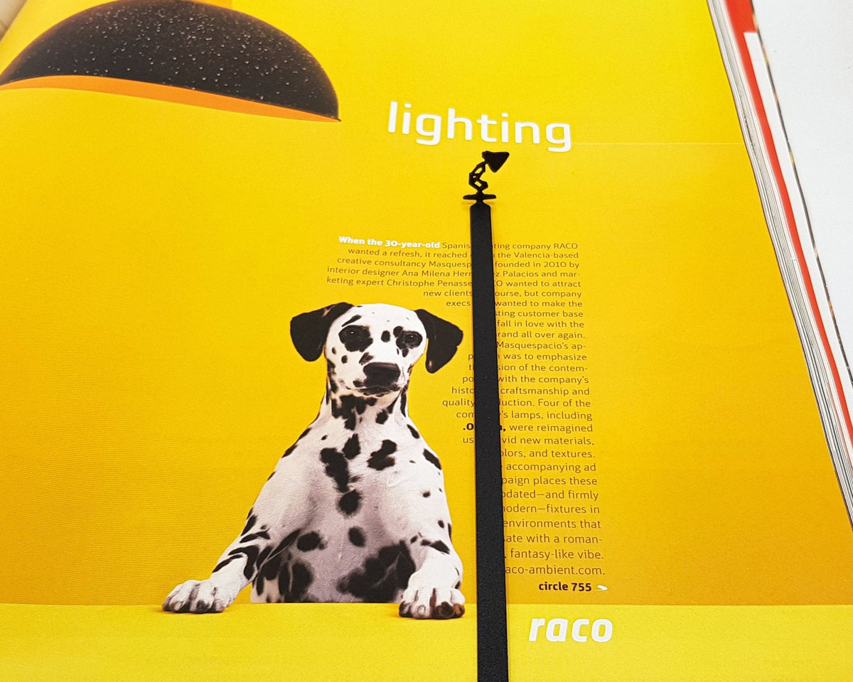 Desk Lamp metal bookmark on an illustrated page