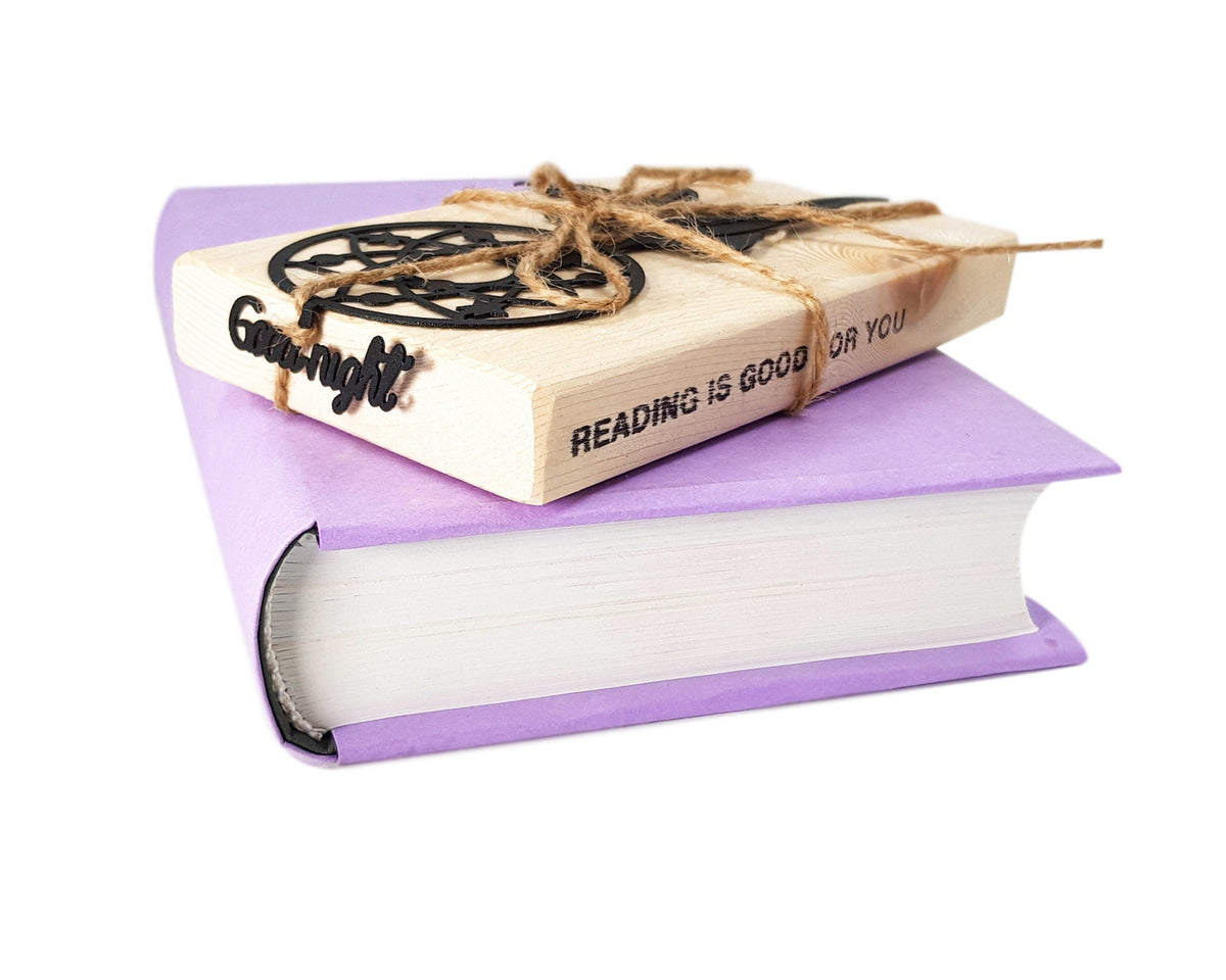 Dream Catcher metal bookmark with the engraved wooden gift block it ships with