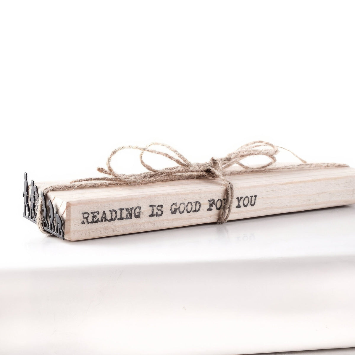 Evolution metal bookmark with the engraved wooden gift block it ships with