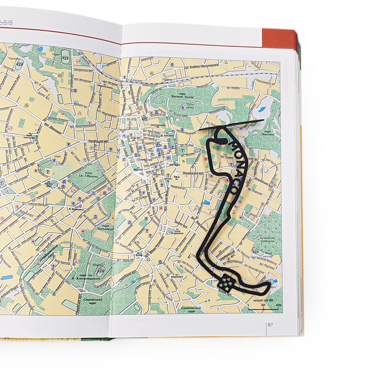 F1 Monaco Race Car metal bookmark against a coloured backdrop