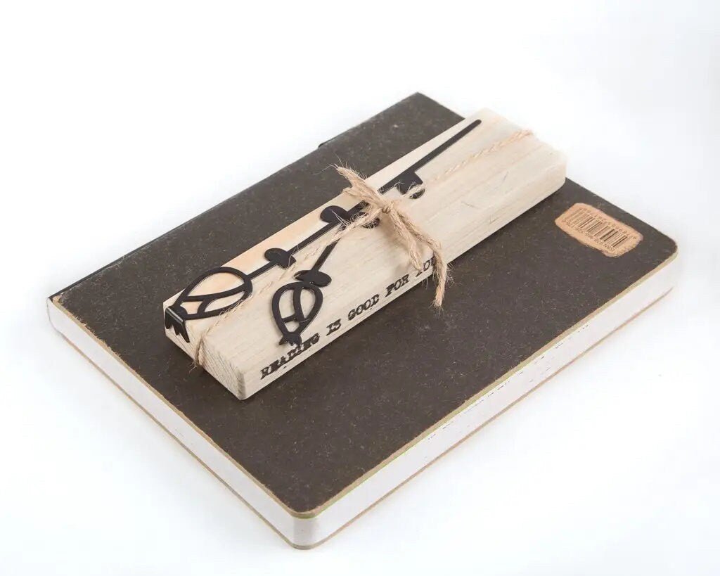 Field Flowers metal bookmark with the engraved wooden gift block it ships with