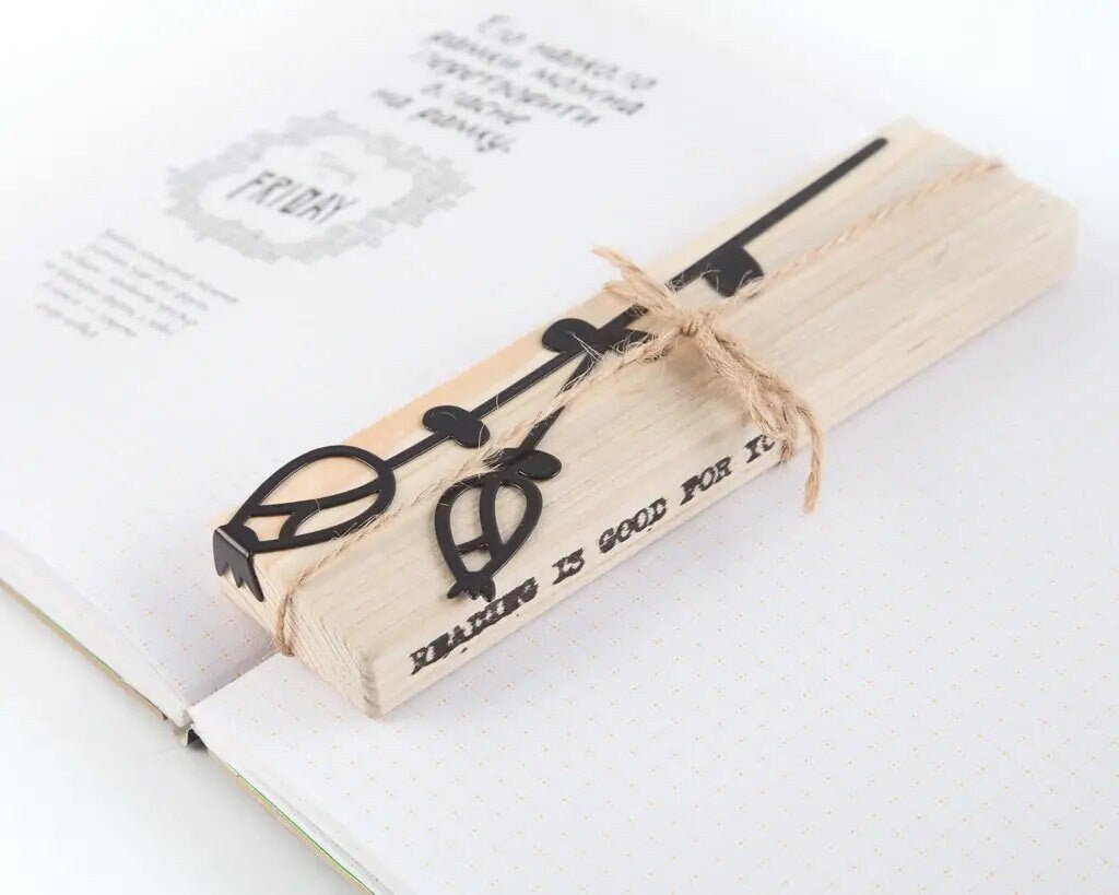 Field Flowers metal bookmark packed with kraft paper and twine as a gift