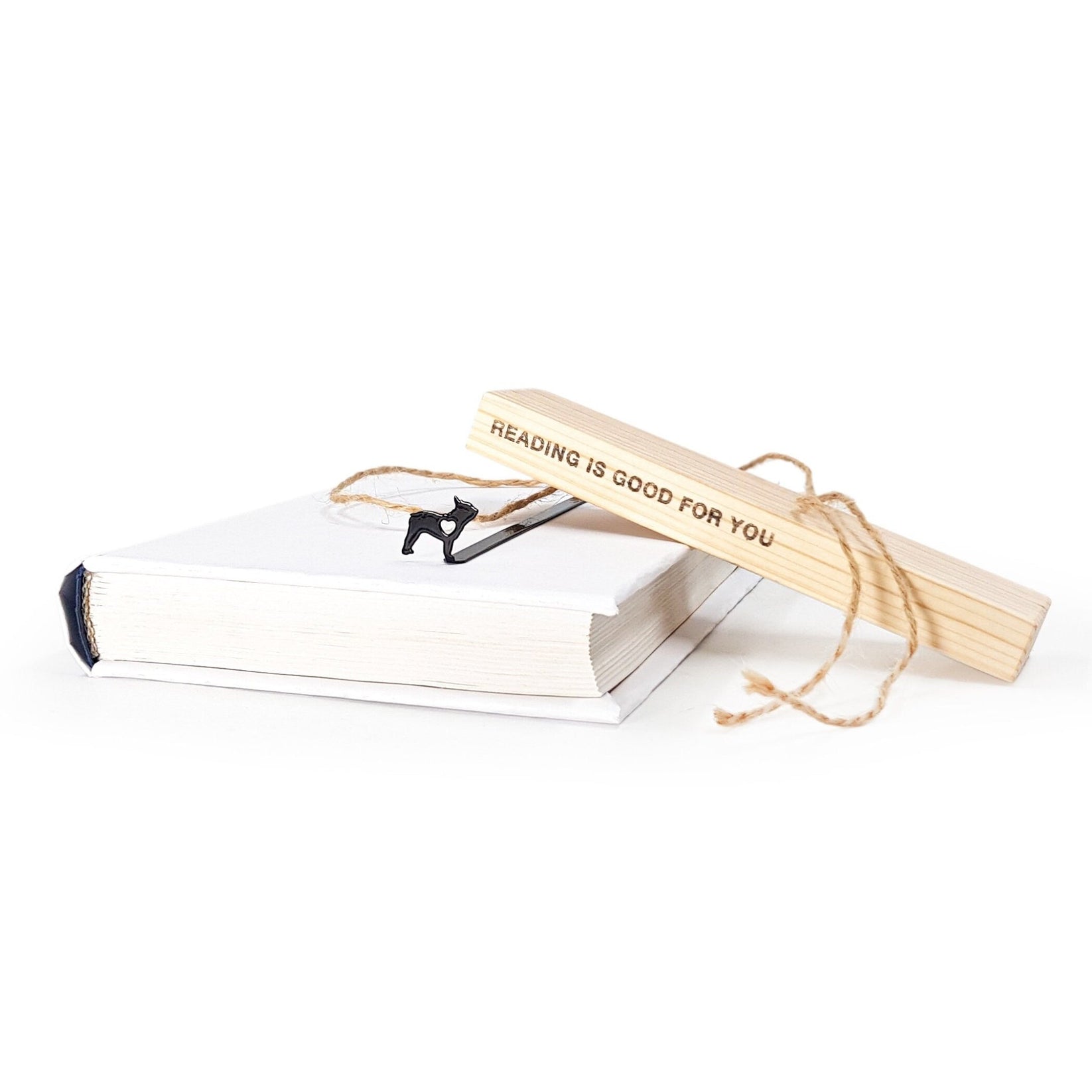 French Bulldog Love metal bookmark with the engraved wooden gift block it ships with