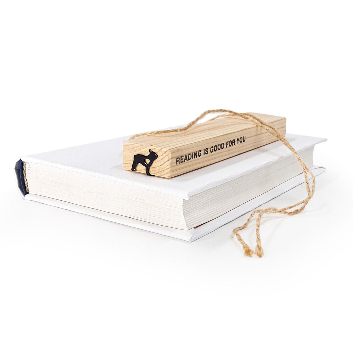 French Bulldog Love metal bookmark packed with kraft paper and twine as a gift