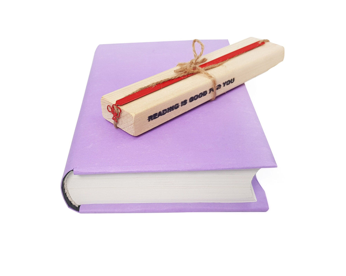 Girl with a Bubble Gum metal bookmark with the engraved wooden gift block it ships with