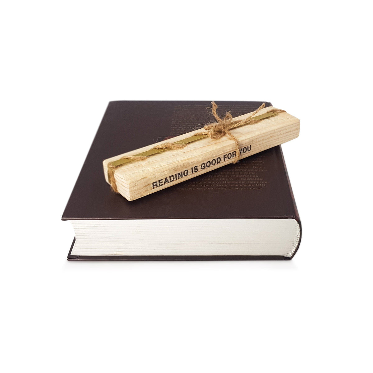 Golden Crown metal bookmark with the engraved wooden gift block it ships with