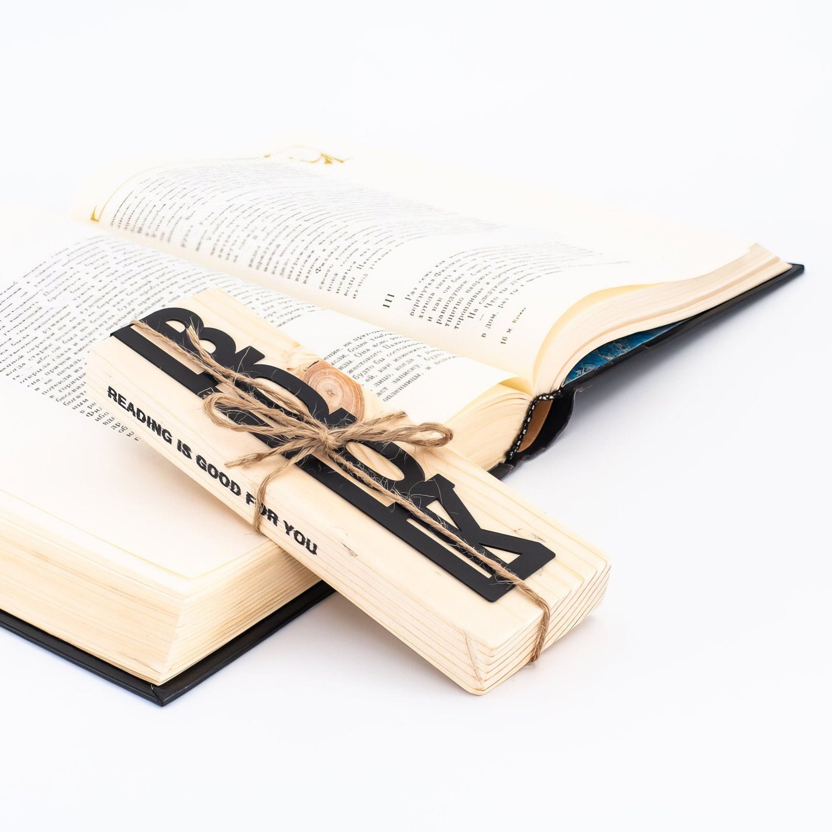 Good Book metal bookmark with the engraved wooden gift block it ships with