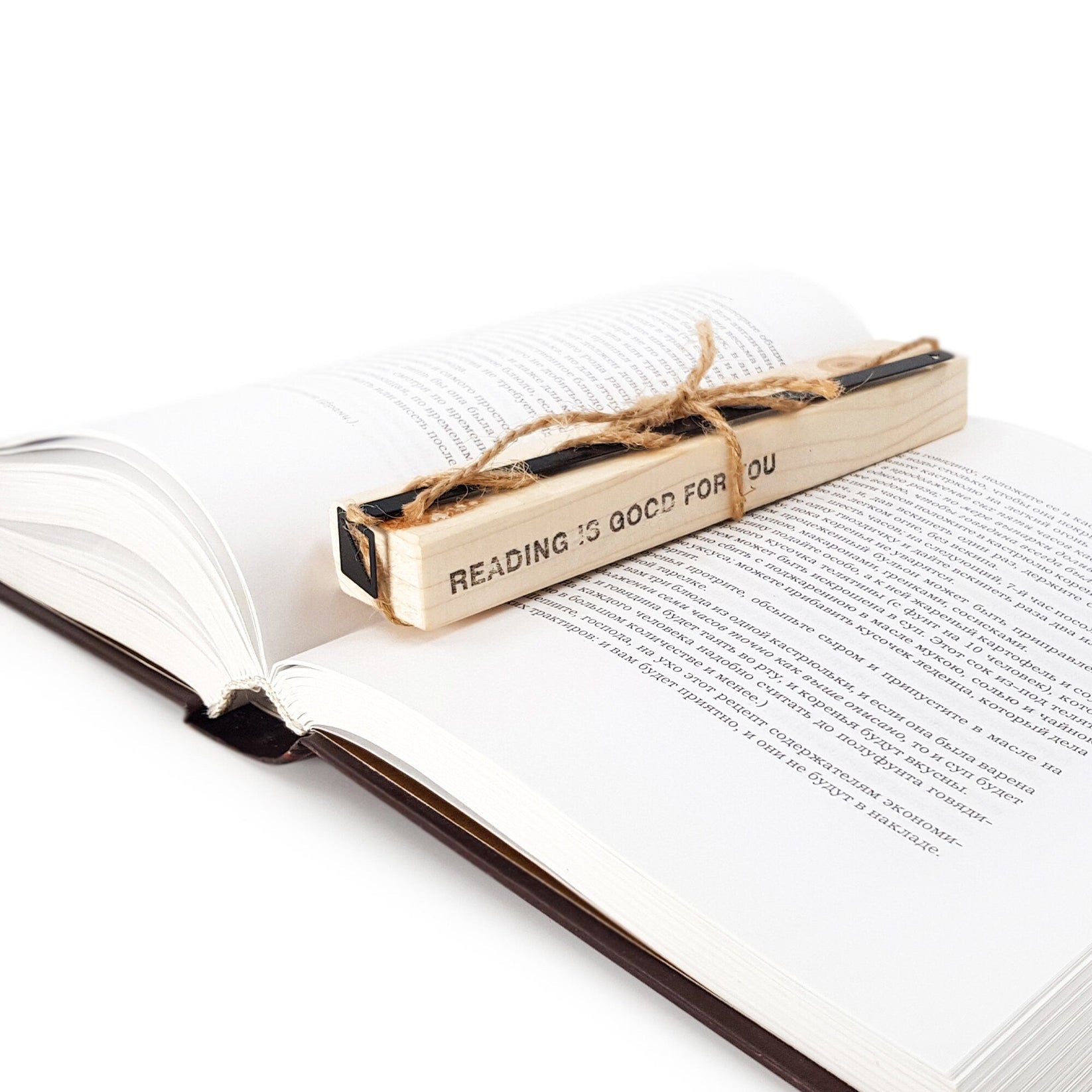 Half Square metal bookmark with the engraved wooden gift block it ships with