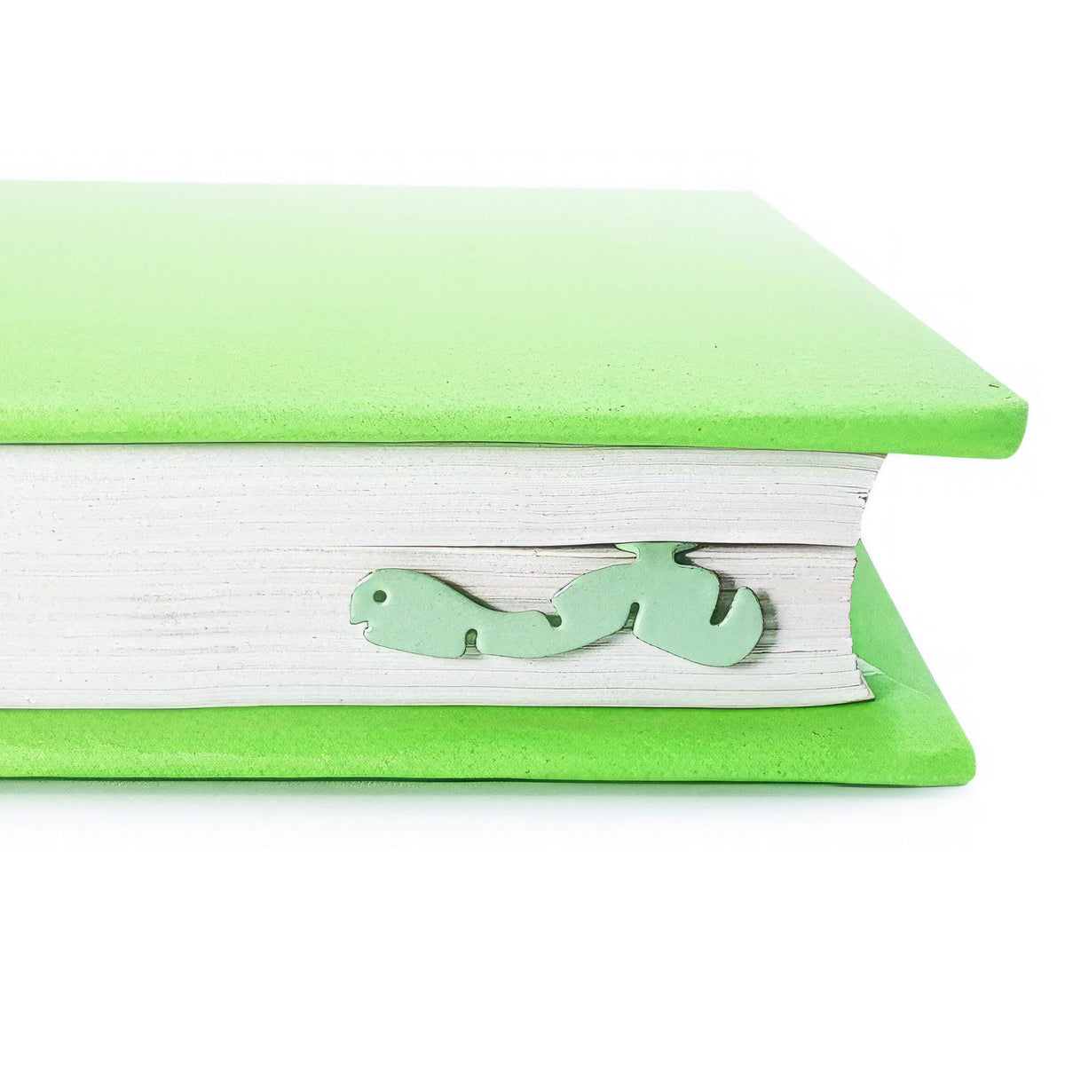 Happy metal bookmark in green on a coloured background