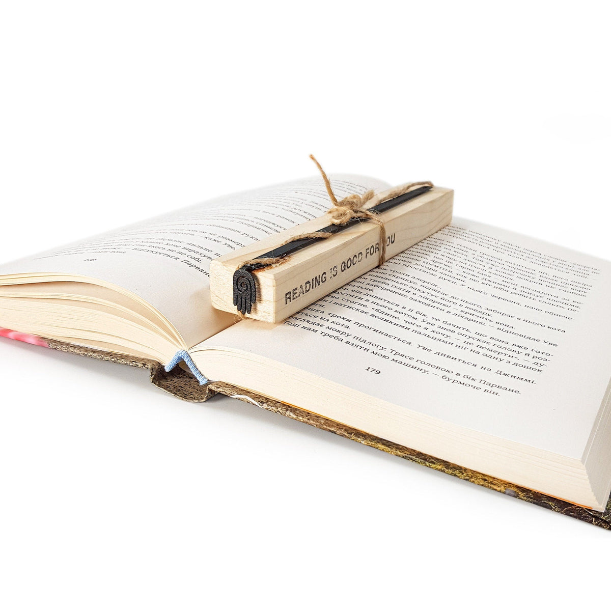Healing Hand metal bookmark with the engraved wooden gift block it ships with