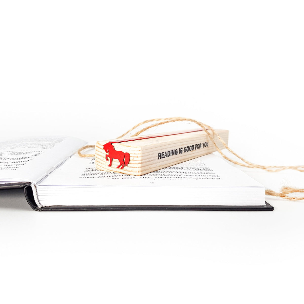 Horse metal bookmark with the engraved wooden gift block it ships with