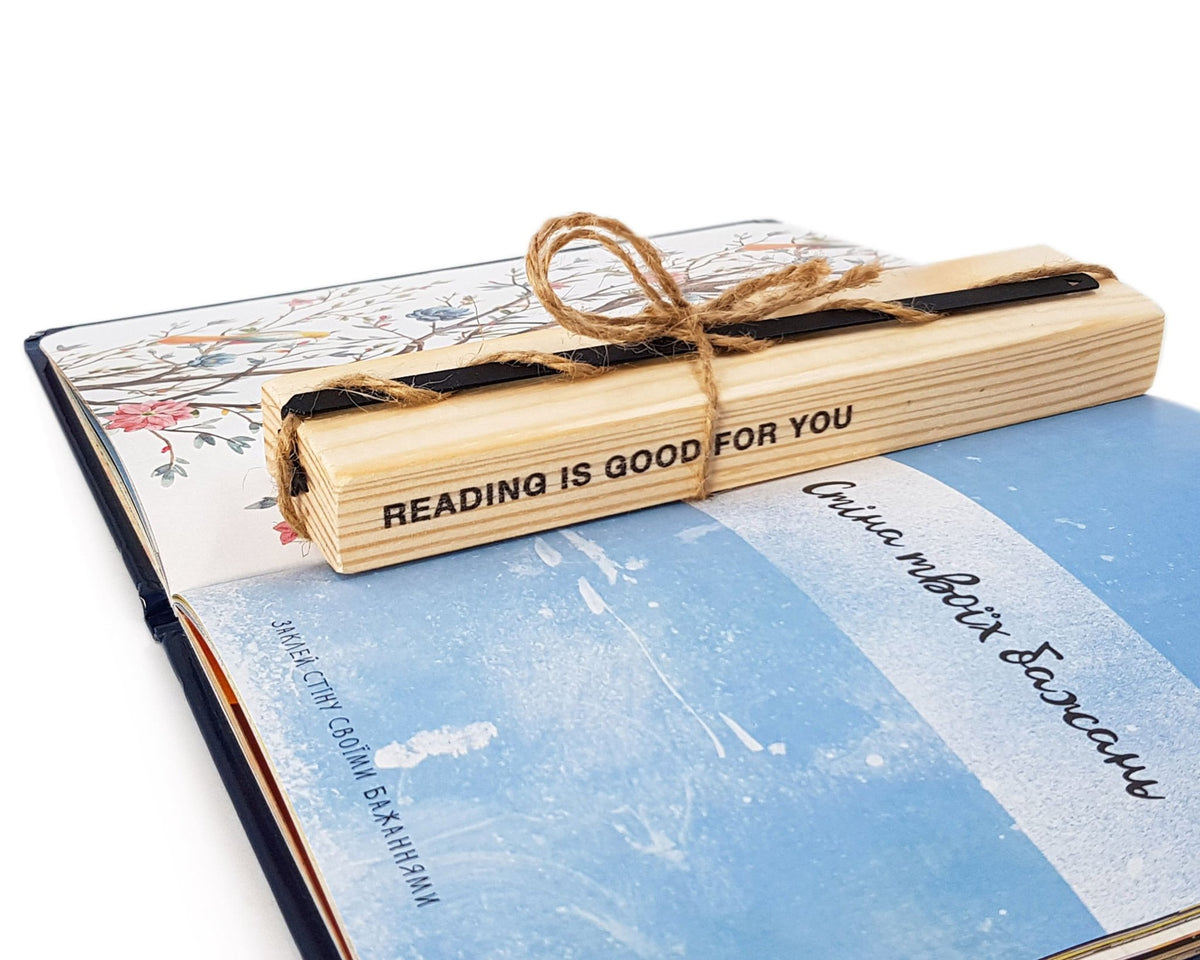 Hummingbird metal bookmark with the engraved wooden gift block it ships with