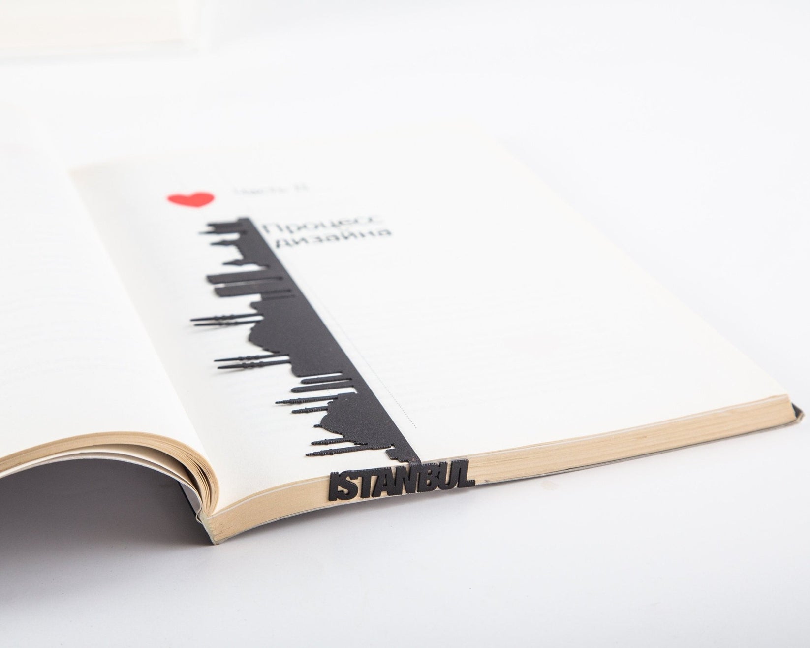 Istanbul metal bookmark shown with its wooden gift block