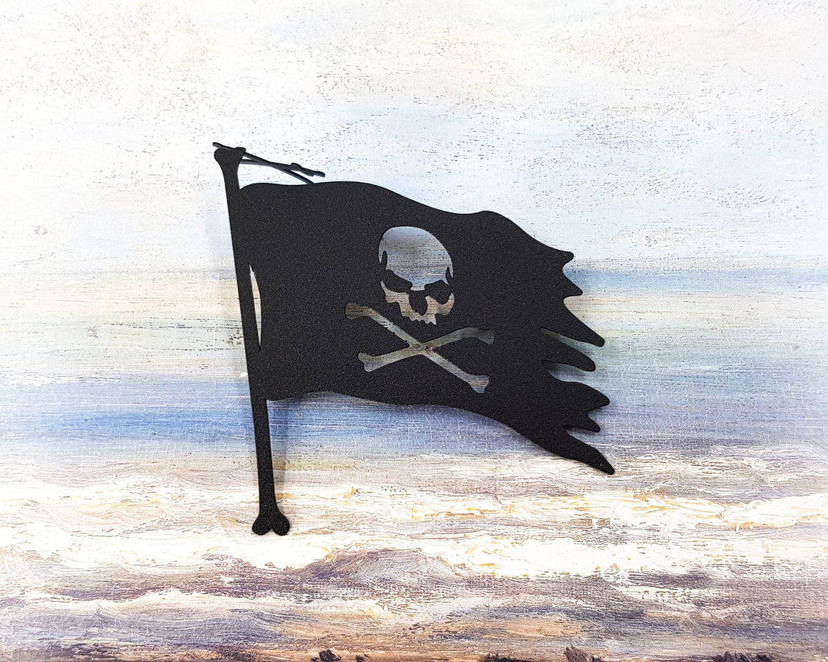 Jolly Rogers metal bookmark on an illustrated page