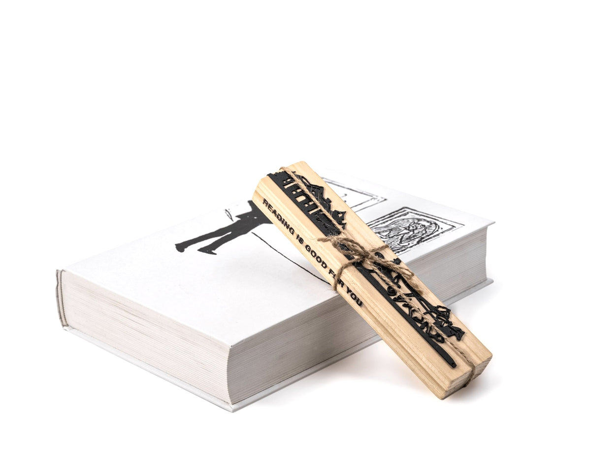 Winter Sleigh Ride metal bookmark with the engraved wooden gift block it ships with