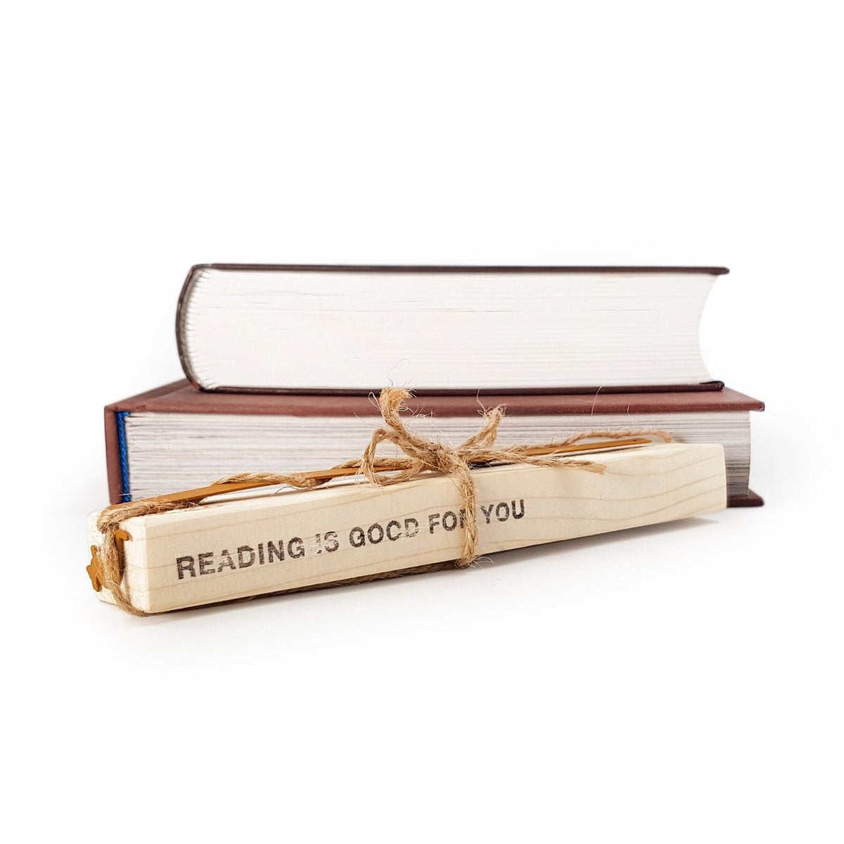 Kangaroo metal bookmark in gold with the engraved wooden gift block it ships with