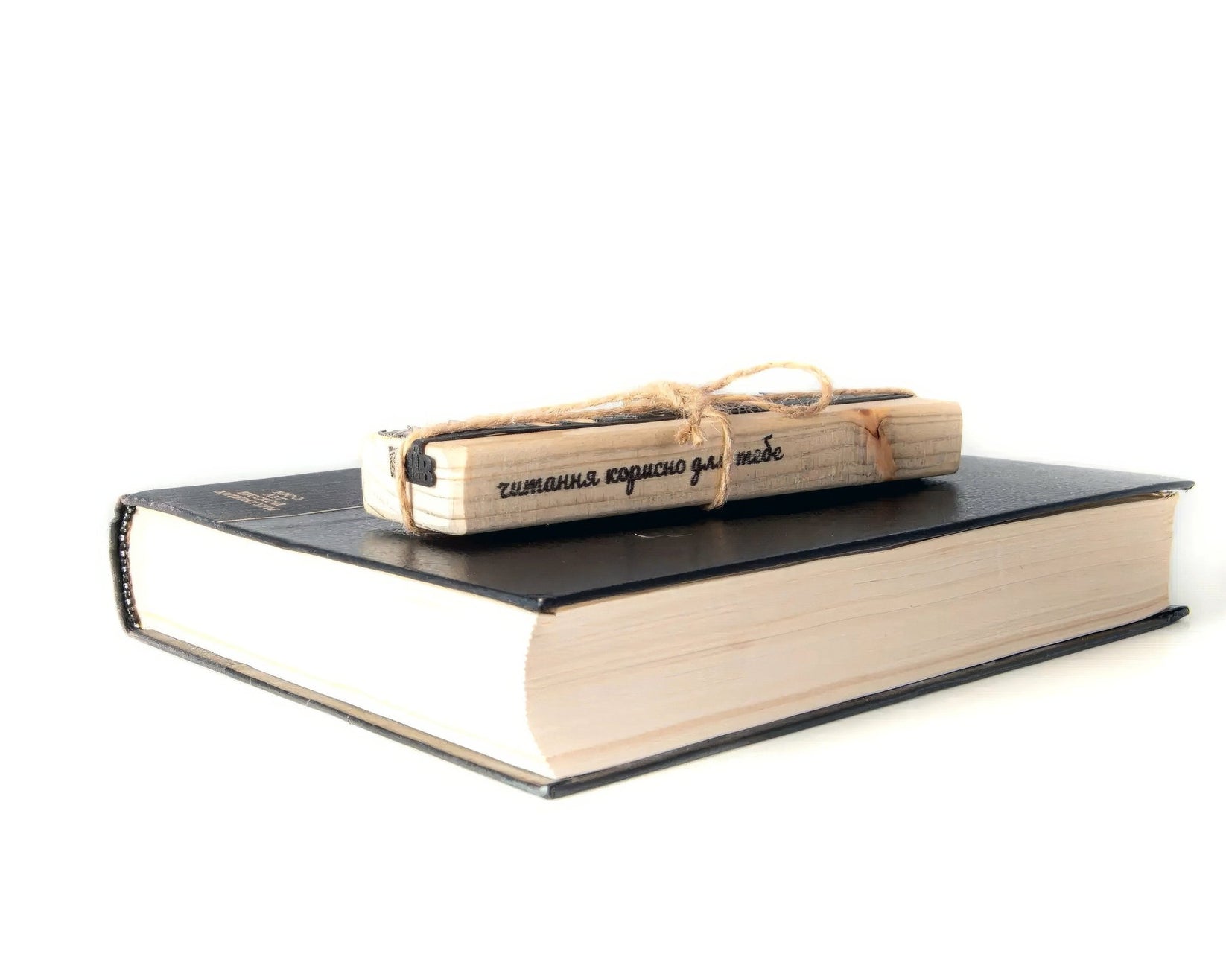 Kyiv Cityscape metal bookmark shown with its wooden gift block
