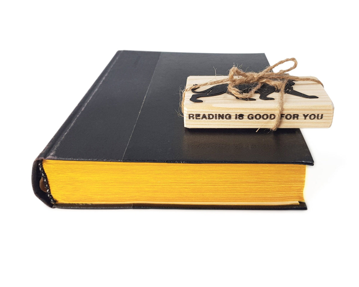 Lion, The King of Animals metal bookmark with the engraved wooden gift block it ships with