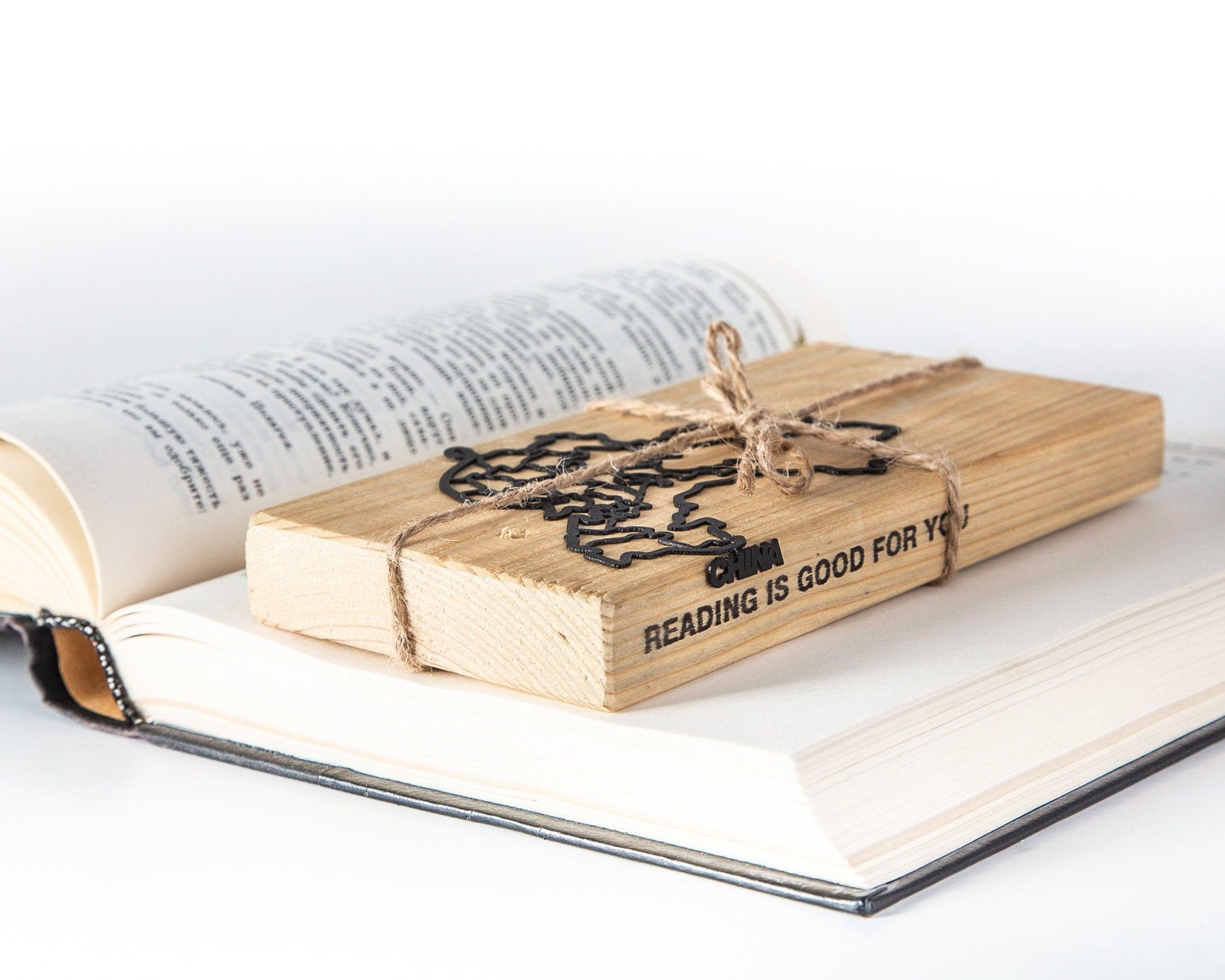 Map of China metal bookmark with the engraved wooden gift block it ships with
