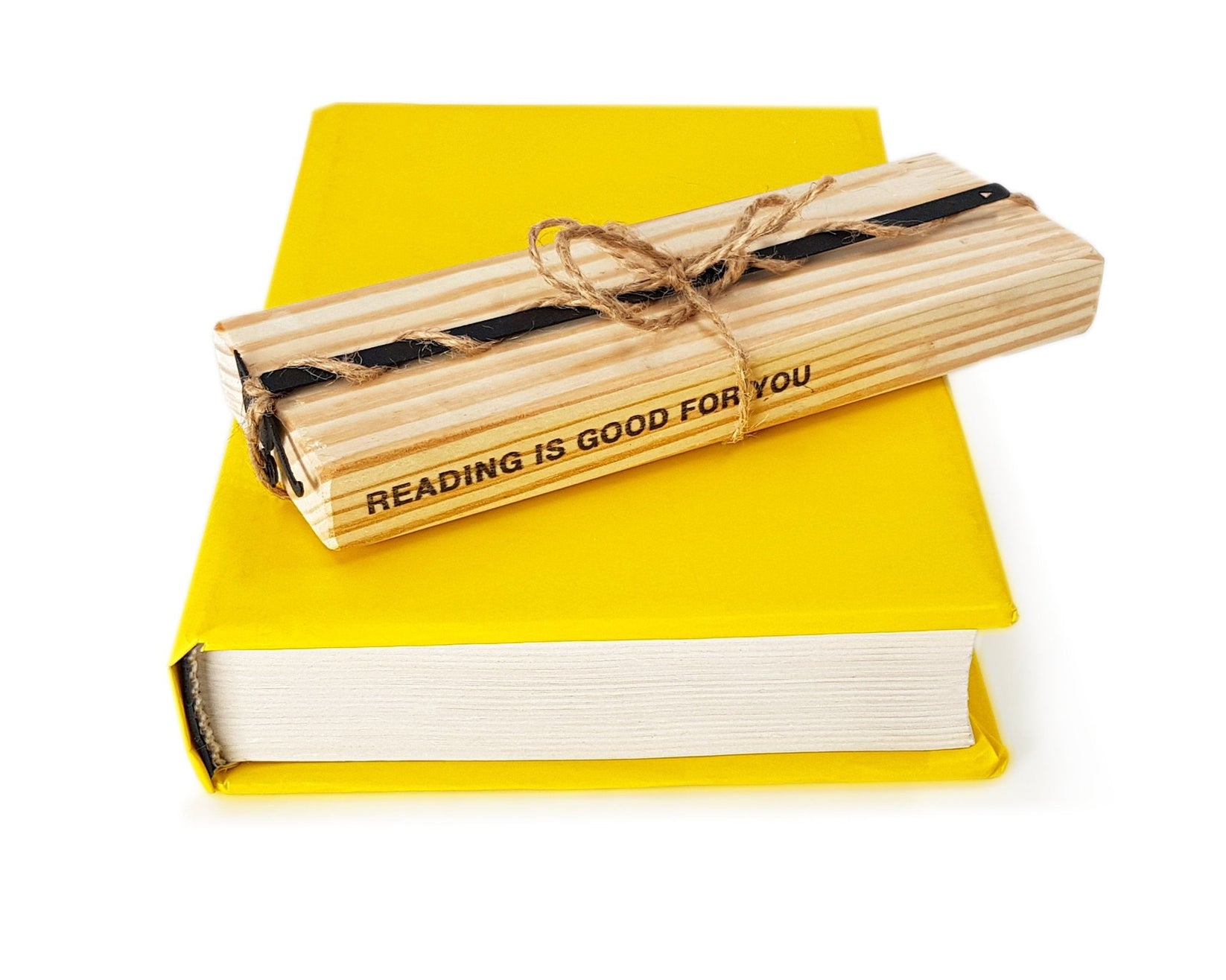 Mechanical Mouse metal bookmark with the engraved wooden gift block it ships with