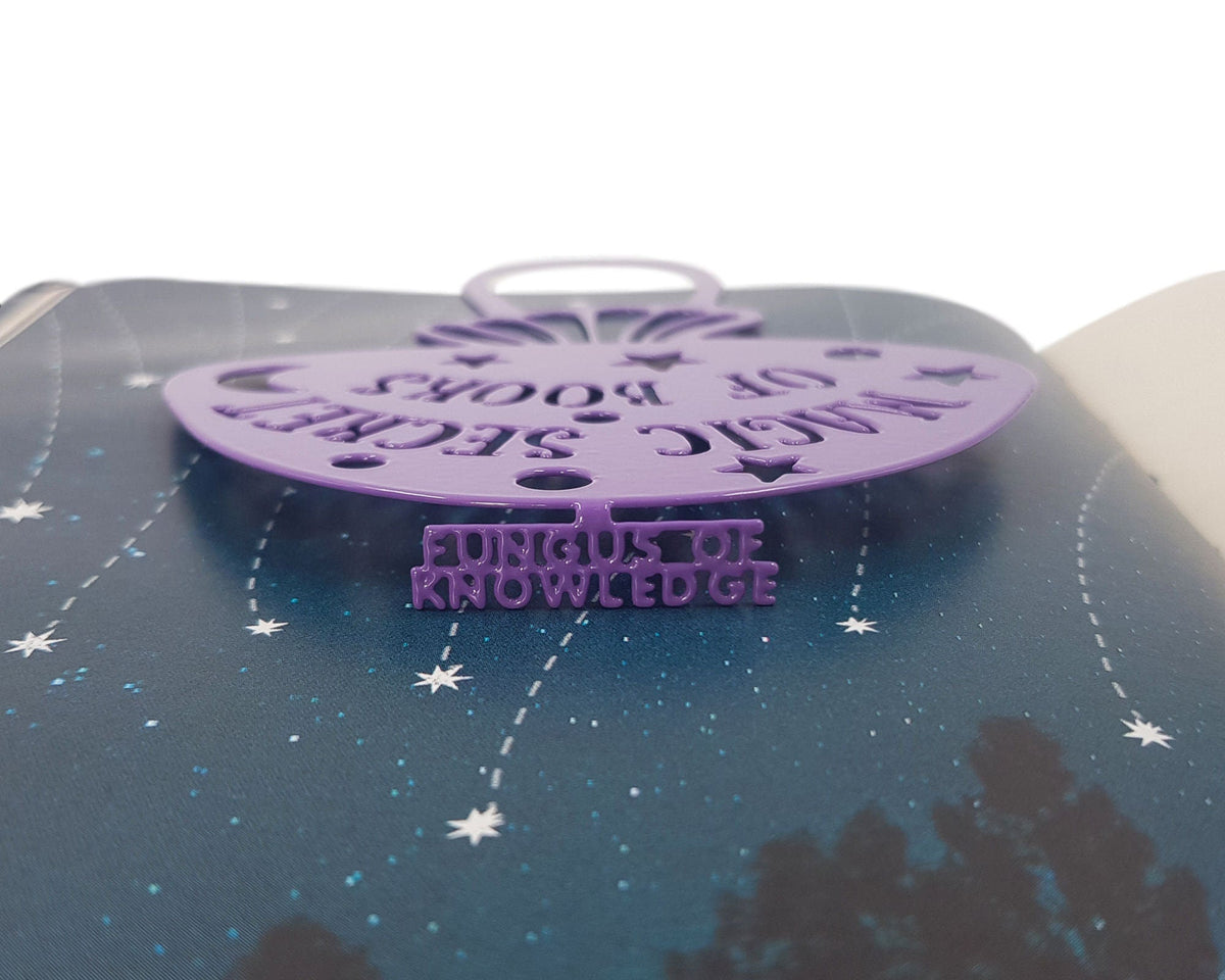 Mushroom metal bookmark in blue on a coloured background
