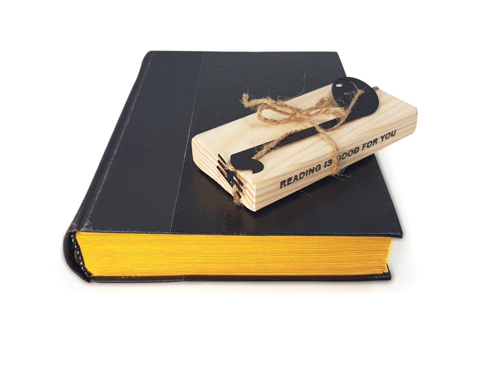 Musical Note metal bookmark with the engraved wooden gift block it ships with