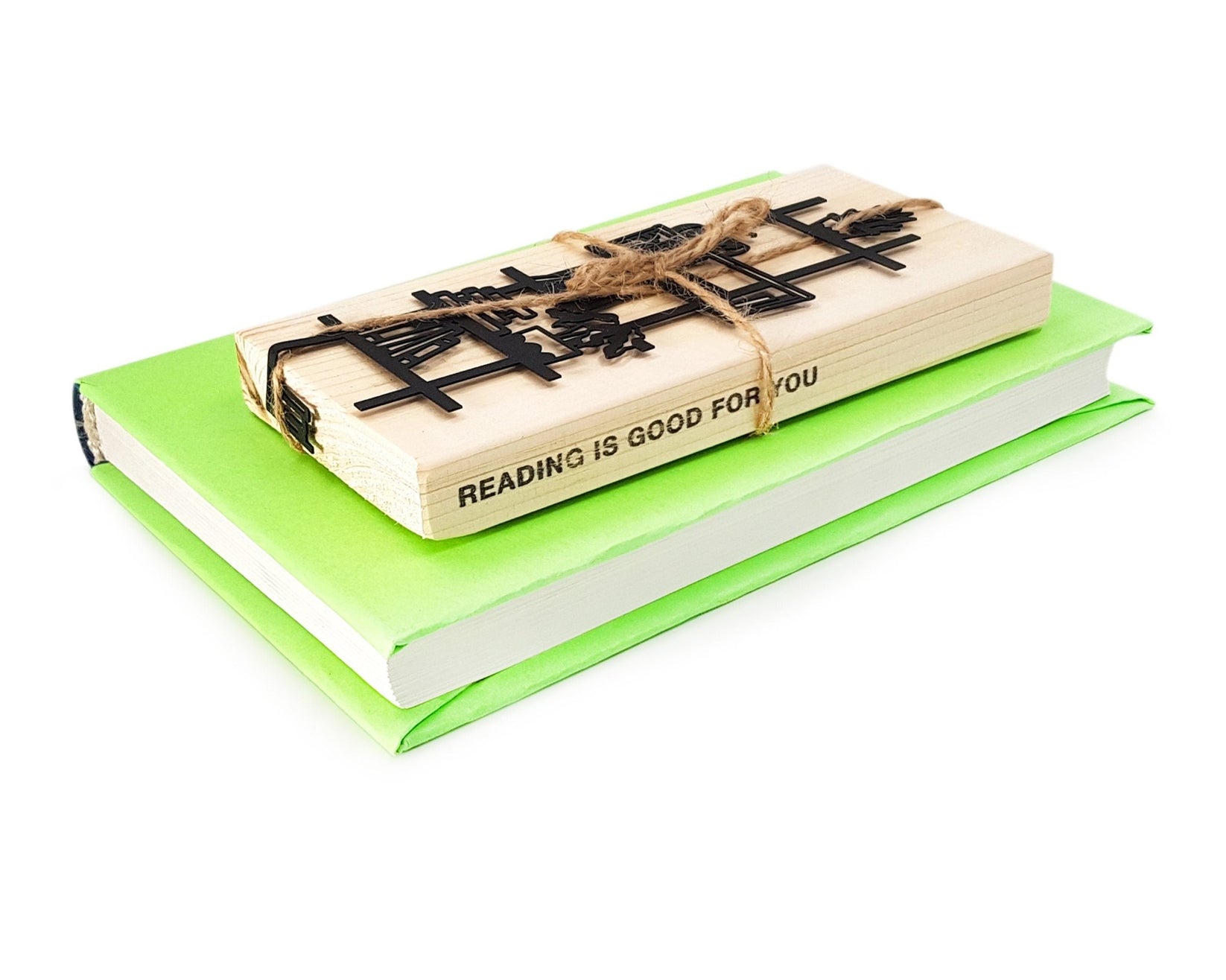 My Bookshelf metal bookmark with the engraved wooden gift block it ships with