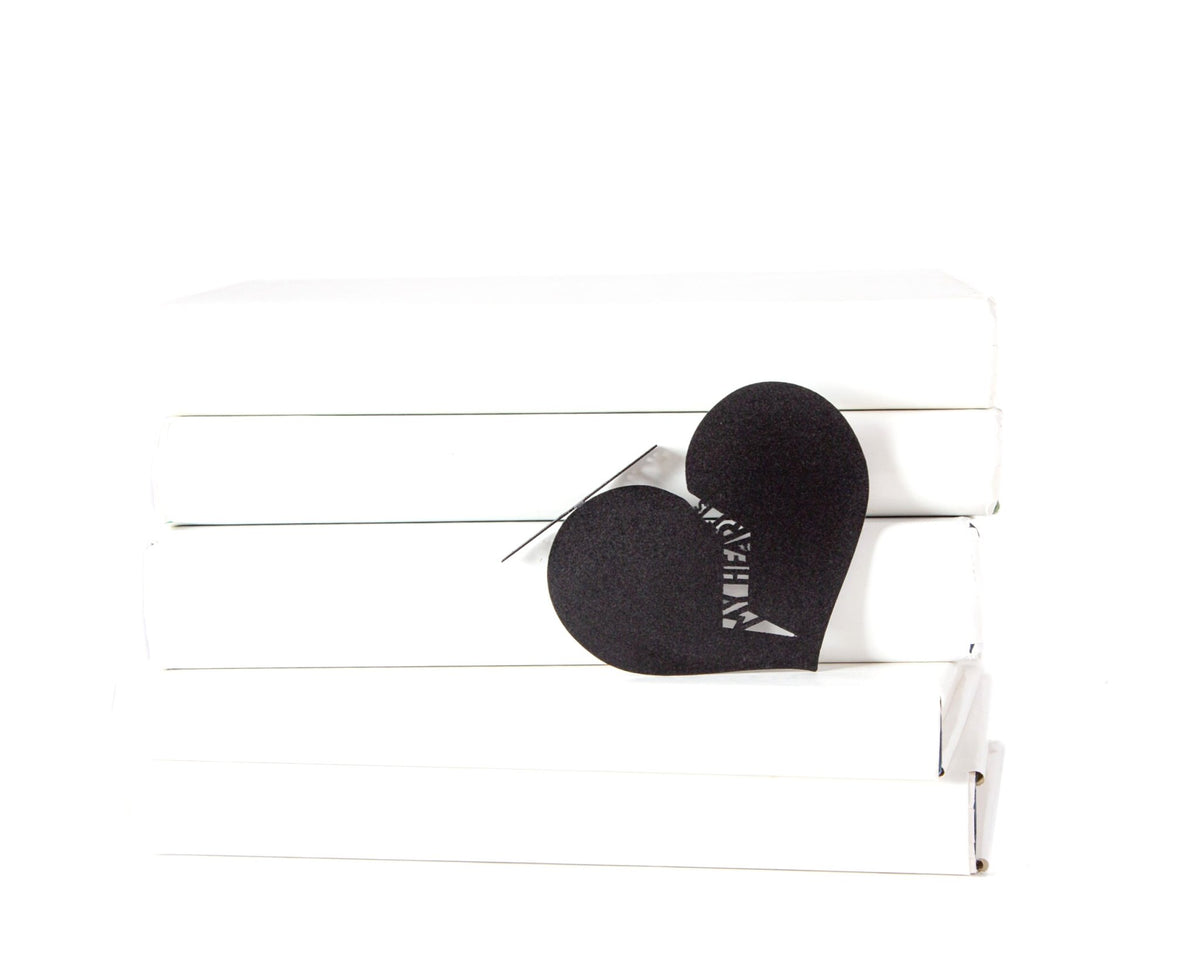 My Heart Is Broken by Books metal bookmark shown flat on a white background