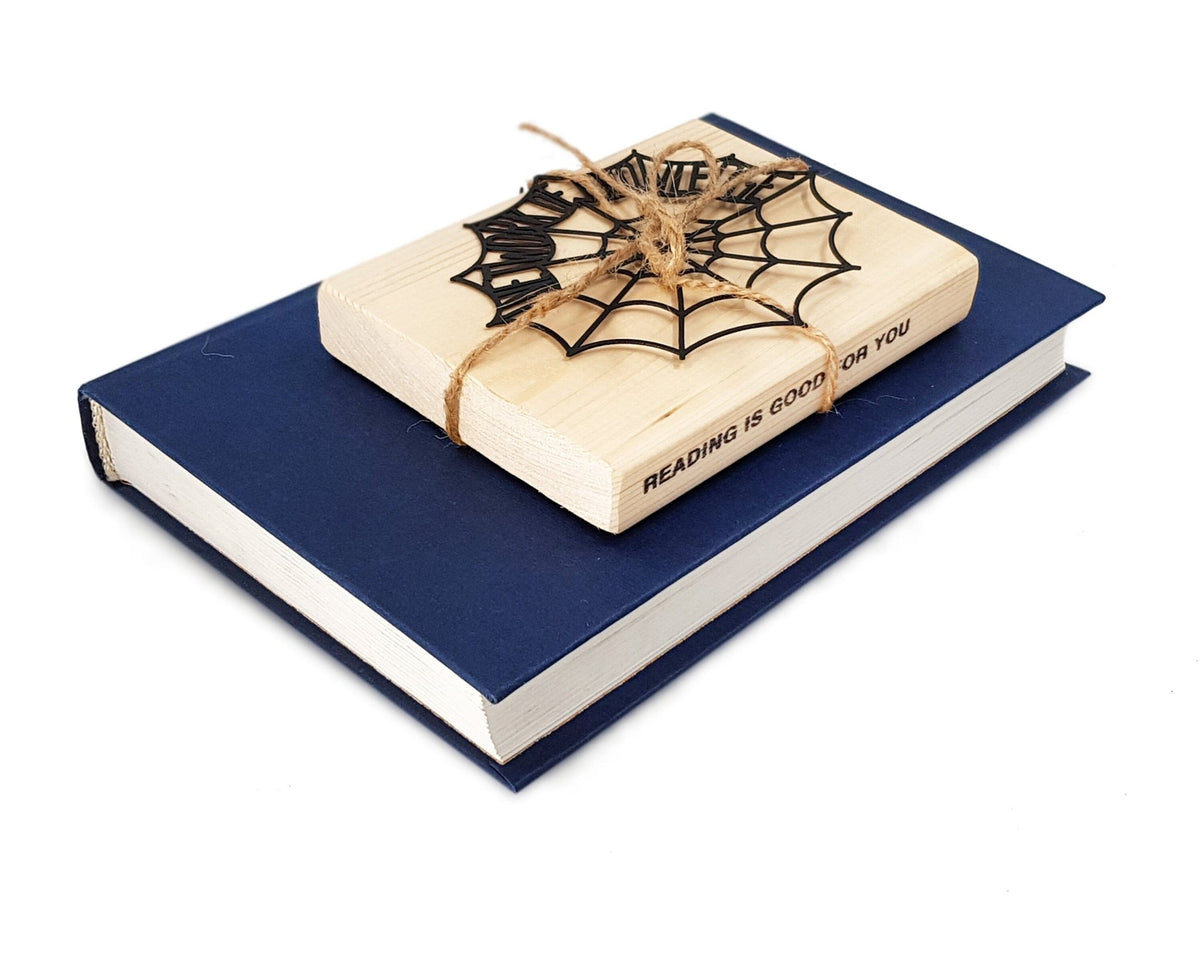 Network of Knowledge metal bookmark with the engraved wooden gift block it ships with