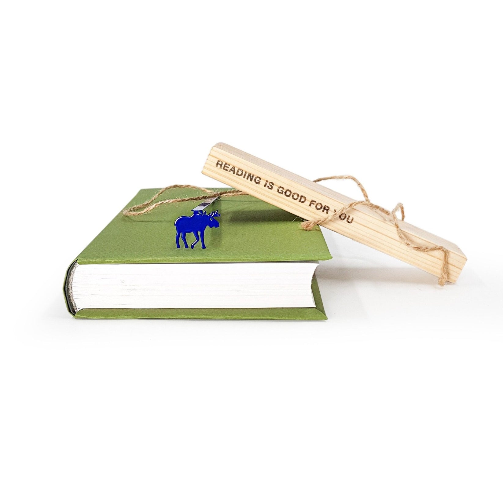 Norwegian Moose metal bookmark in blue packed with kraft paper and twine as a gift