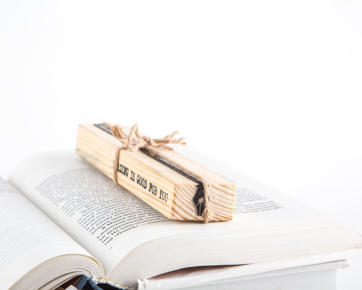 Pen Point metal bookmark with the engraved wooden gift block it ships with