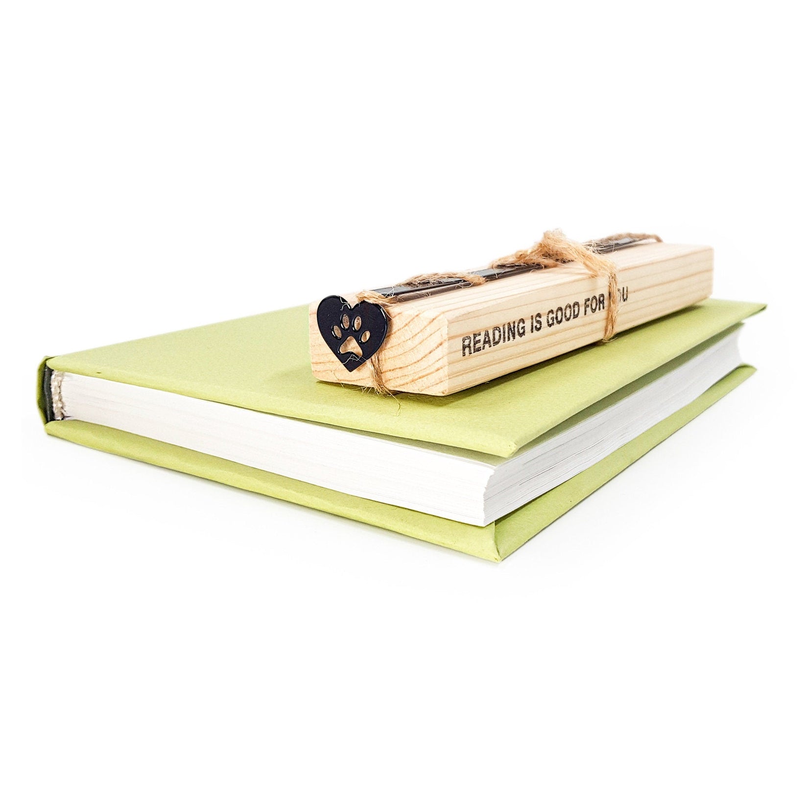 Pet Love metal bookmark with the engraved wooden gift block it ships with