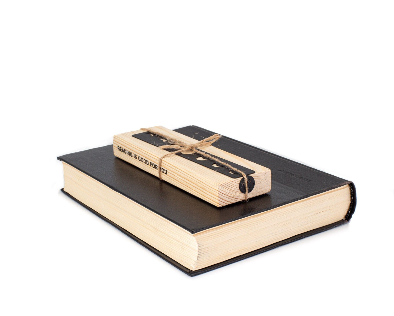 Phases of the Moon metal bookmark shown with its wooden gift block