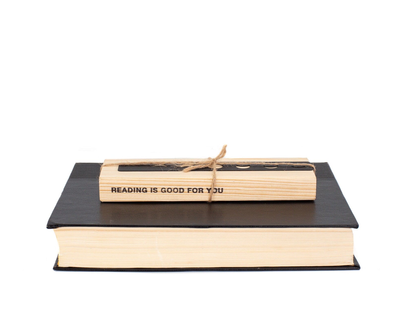 Phases of the Moon metal bookmark with the engraved wooden gift block it ships with